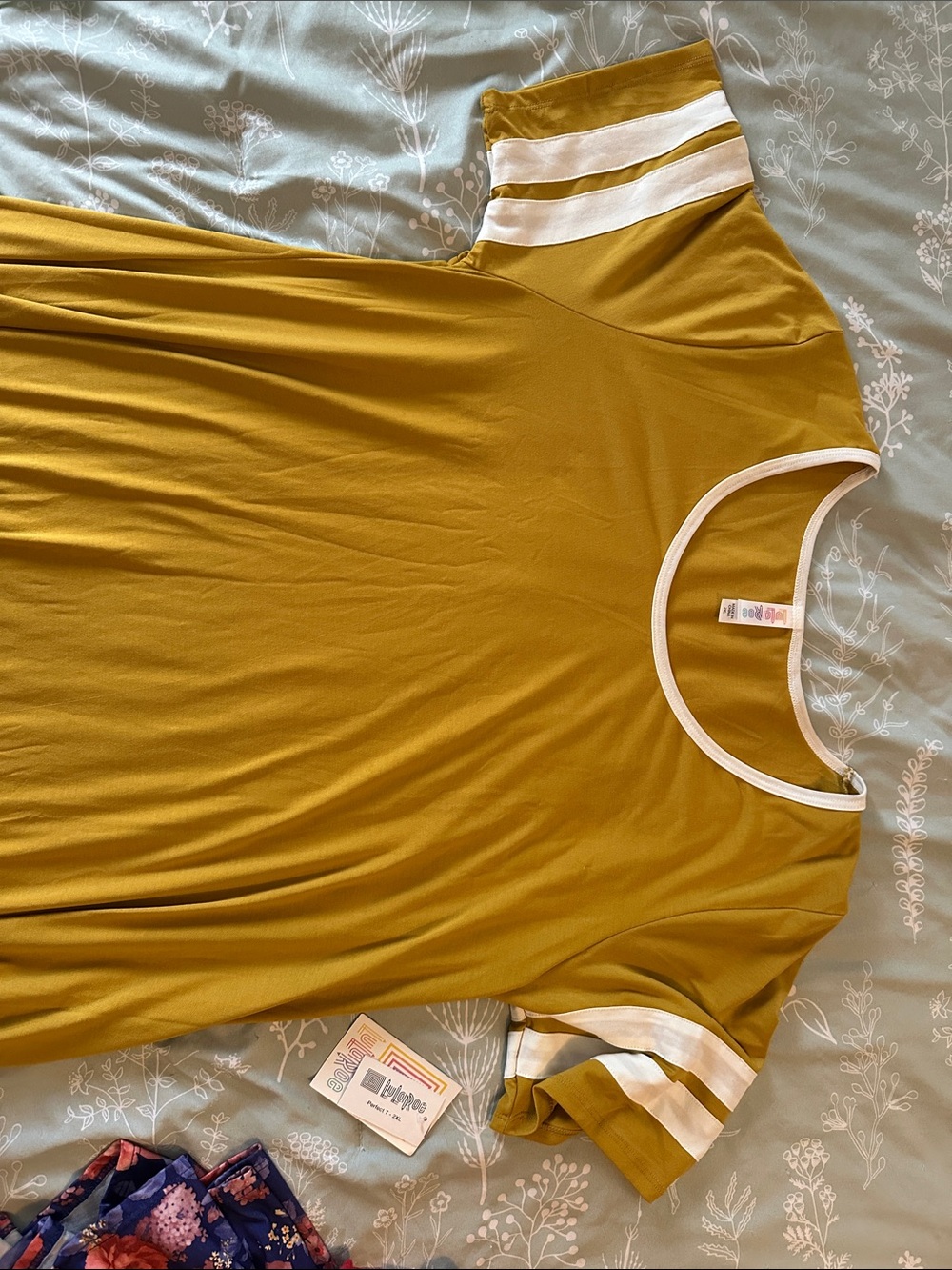 LuLaRoe Mustard Yellow Short Sleeve Tee with White Trim